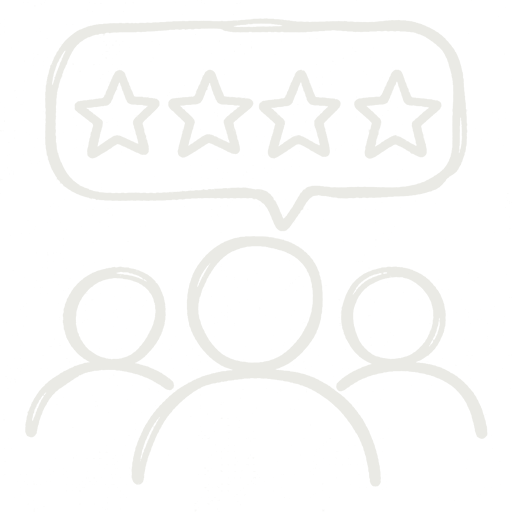 A graphic of three people with a speech bubble above them containing a four-star rating.