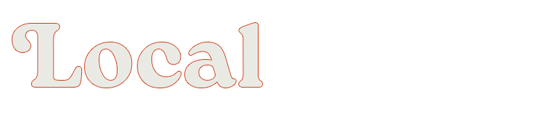 Text reading 'Local' with a black background and white and red font.