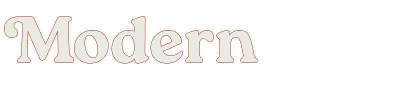 The word 'Modern' in large, pink text on a black background.