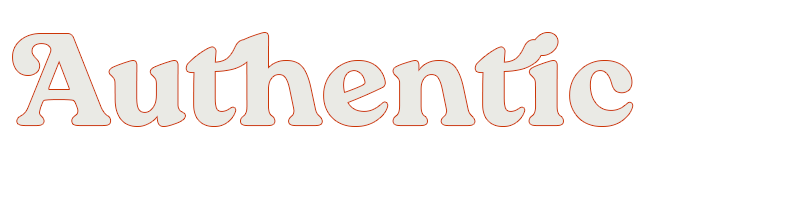 The word 'Authentic' written in large, stylized font with a black shadow and outlined in red.