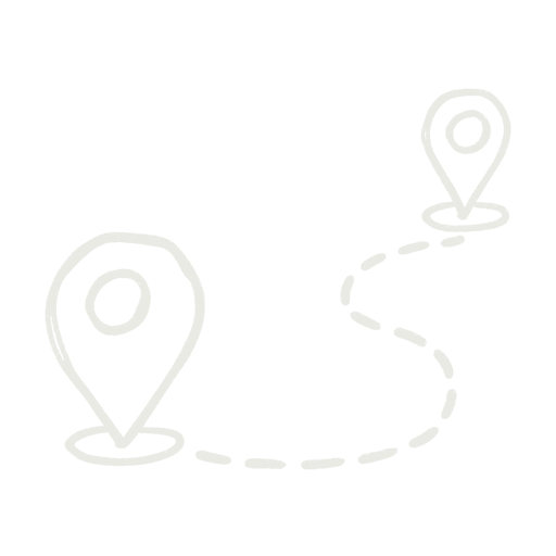 Icons of two location markers connected by a dashed line, representing a path or journey.