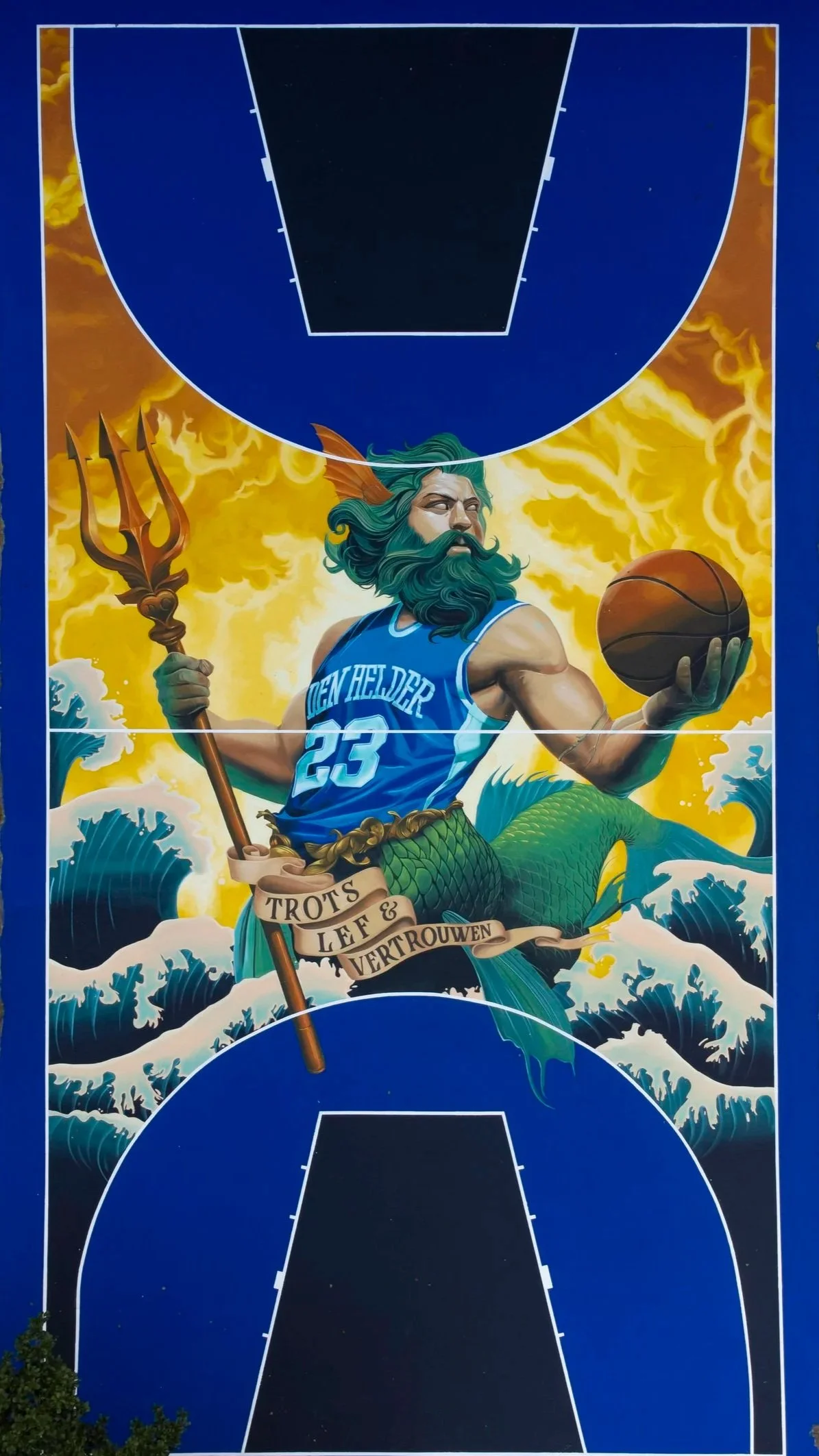 Street art udsmykning af basket ball bane af street art kunstner, kunst i det offentlige rum, byplanlægning og kunst, social bæredygtighed og kunst