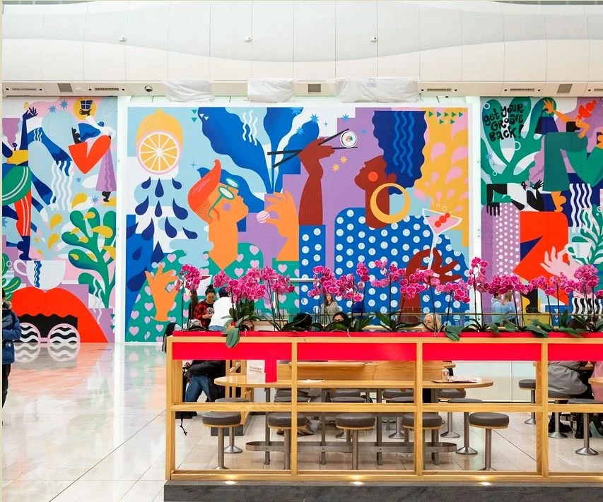 Kunst udsmykning i medarbejder rum, kunst på arbejdspladsen, kunst design i virksomhed, gavlkunst