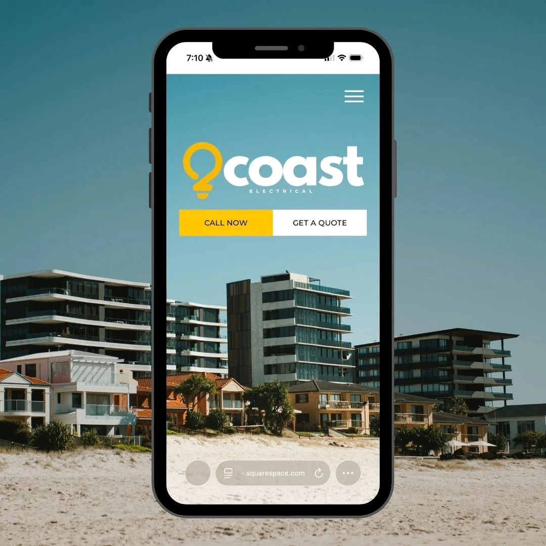 Mobile mockup of Coast Electrical’s website designed by Aaron David Creative — clean, modern web design for a Sunshine Coast electrical contractor.