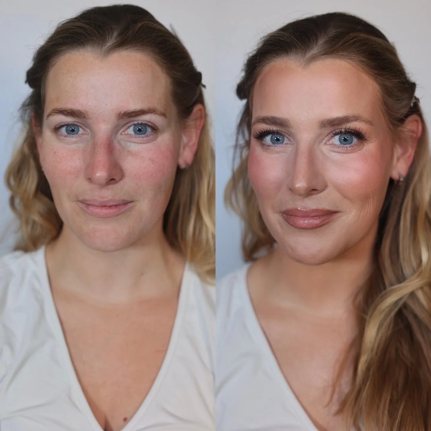 Before &amp; After &mdash; 3 ways

Same makeup.
Different cameras and lighting.

This is why makeup can look slightly different:
&bull; pro camera + studio lighting
&bull; iPhone + real life lighting
&bull; pro camera + altered light setup

The goal 