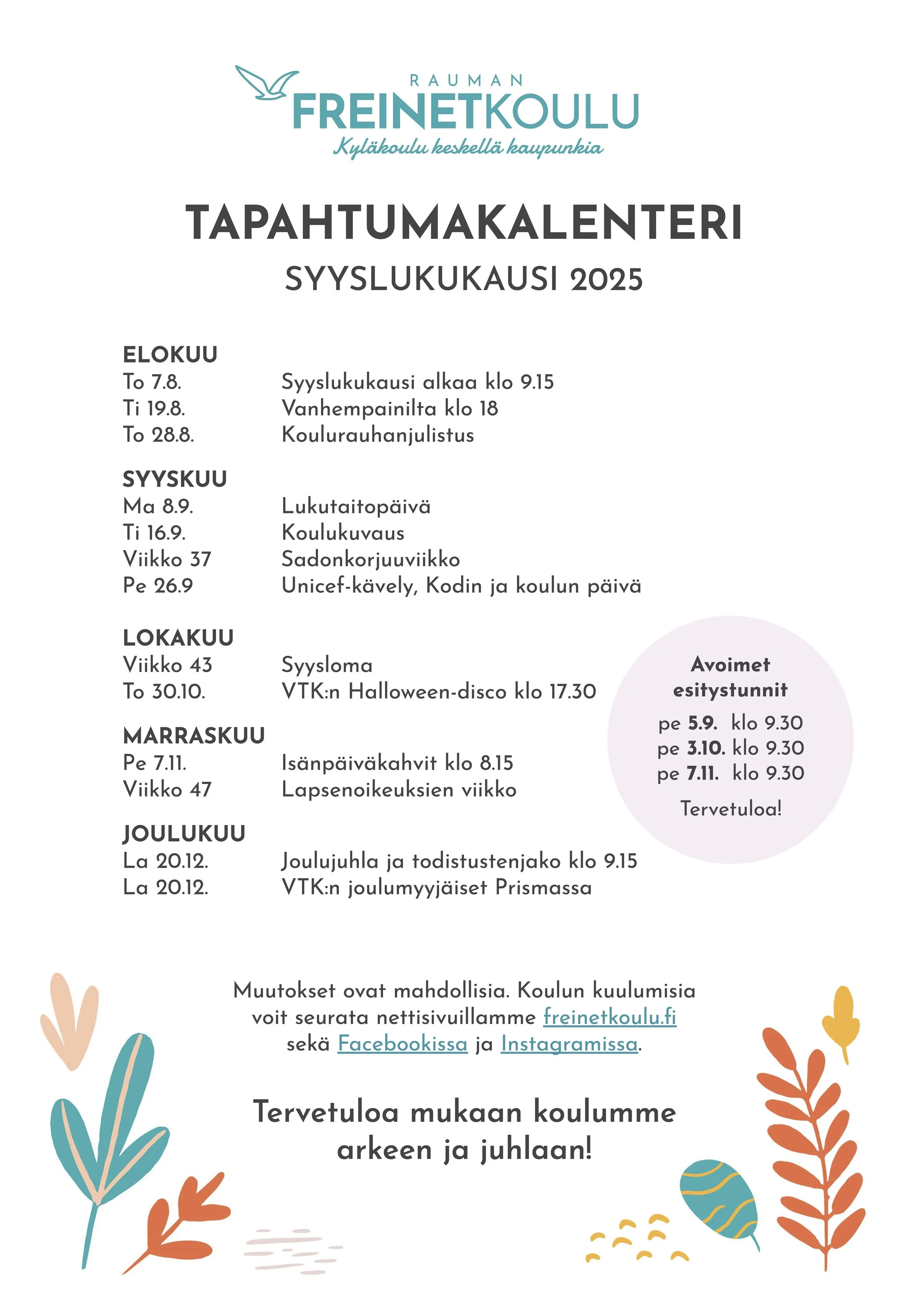 Tapahtumakalenteri syyslukukaudelle 2025