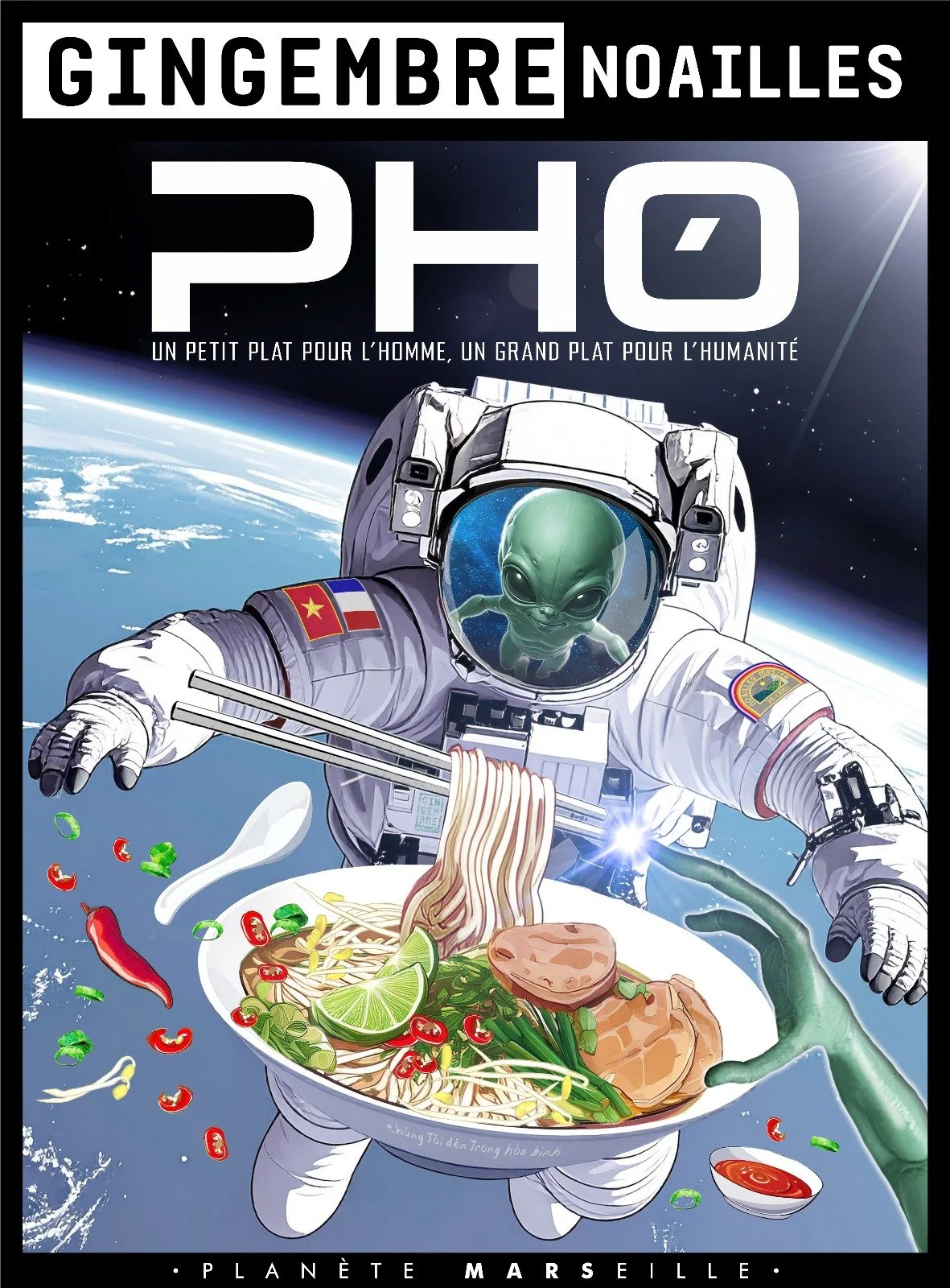 Affiche Gingembre Noailles "Un Petit Plat Pour L'homme, Un Grand Plat Pour L'humanité"