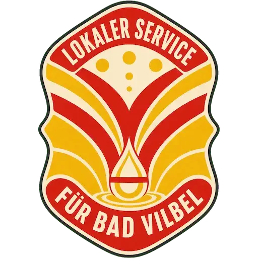 Computerhilfe in Bad Vilbel – lokales TechniKing-Servicesiegel mit stilisierten Quellenwellen in Rot und Gold