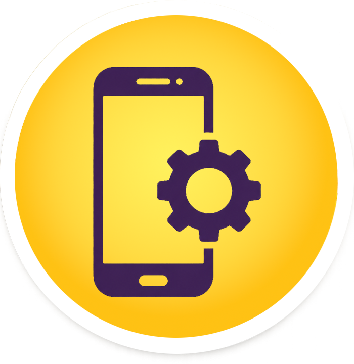 Symbol für die Einrichtung von Smartphones und Tablets inklusive Datenübernahme und Erklärung.