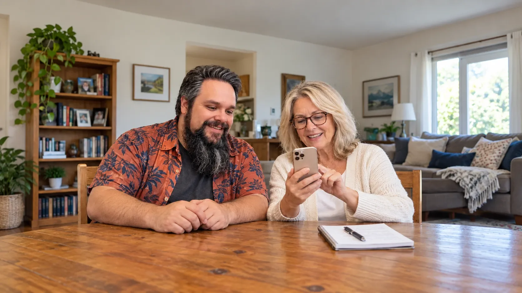 Alexander Klein von TechniKing unterstützt eine Kundin zu Hause beim Bedienen ihres iPhones.