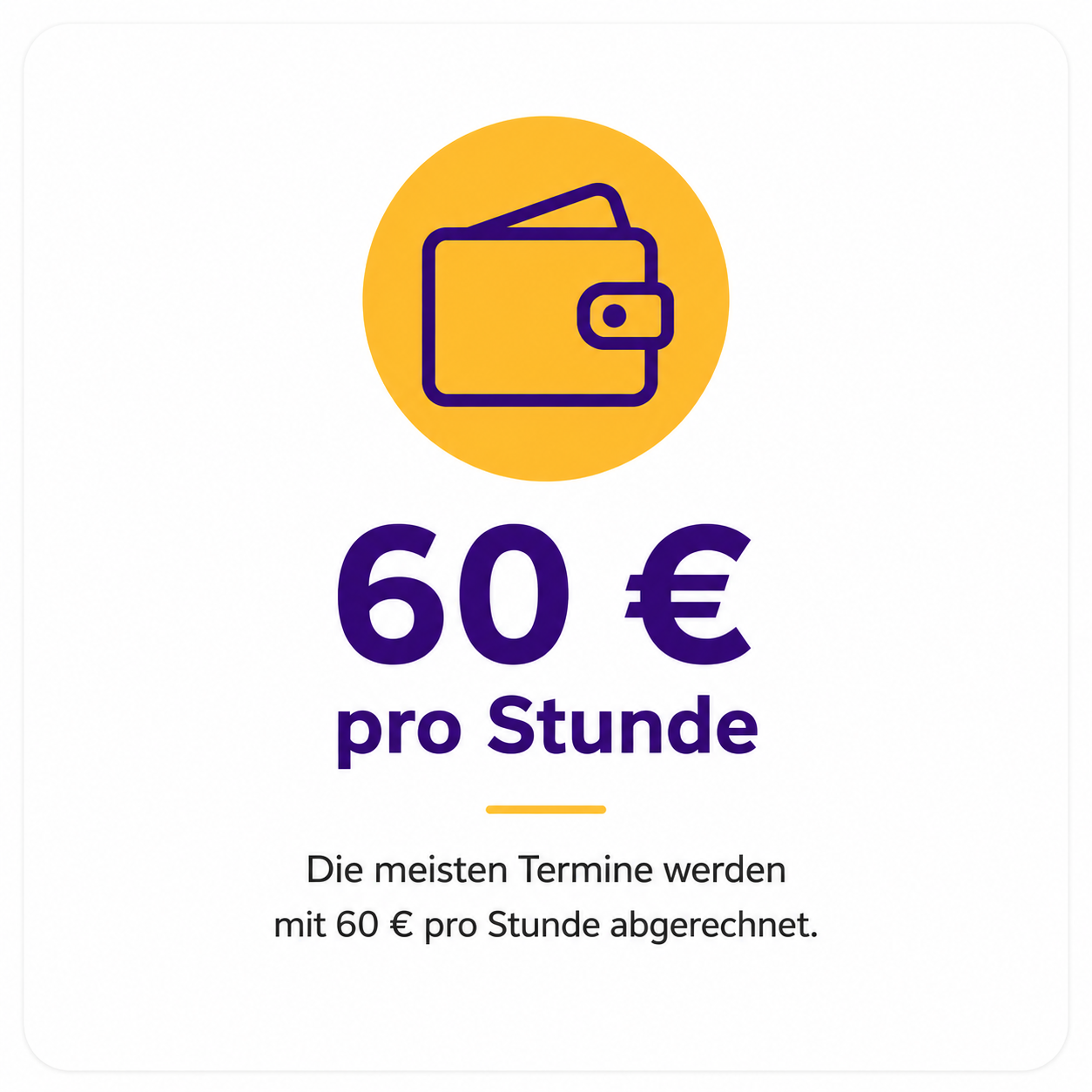 Preiskarte mit Stundenpreis von 60 Euro für persönliche Technikhilfe und Computerhilfe vor Ort.