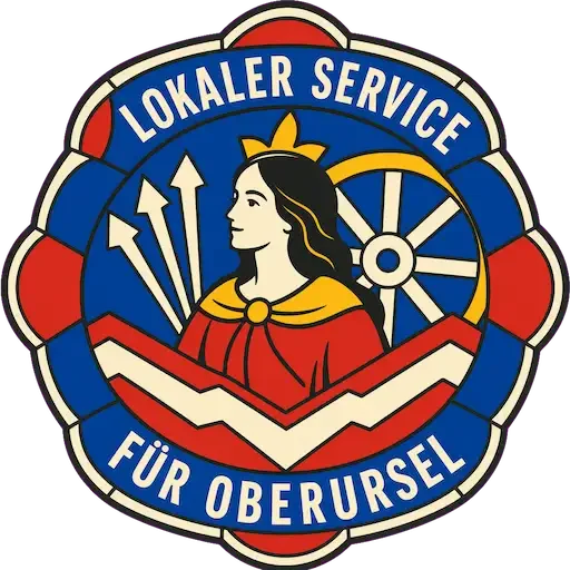 Computerhilfe in Oberursel – lokales TechniKing-Servicesiegel mit Ursula, Rad und stilisierten Pfeilen