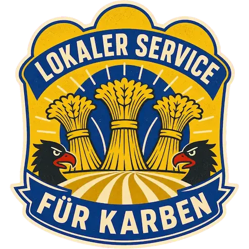 Computerhilfe in Karben – lokales TechniKing-Servicesiegel mit drei Getreidebündeln und zwei Adlerköpfen
