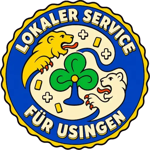 Computerhilfe in Usingen – lokales TechniKing-Servicesiegel mit Kleeblatt, Löwen und blau-goldener Gestaltung