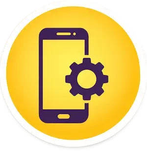 Symbol für die Einrichtung von Smartphones und Tablets inklusive Datenübernahme und Erklärung.