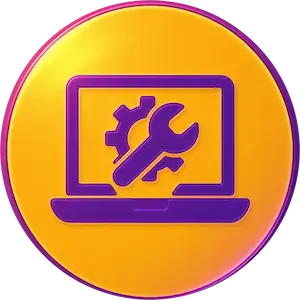 Symbol für Computer- und Laptop-Hilfe bei langsamen Computern, Fehlern und technischen Problemen.