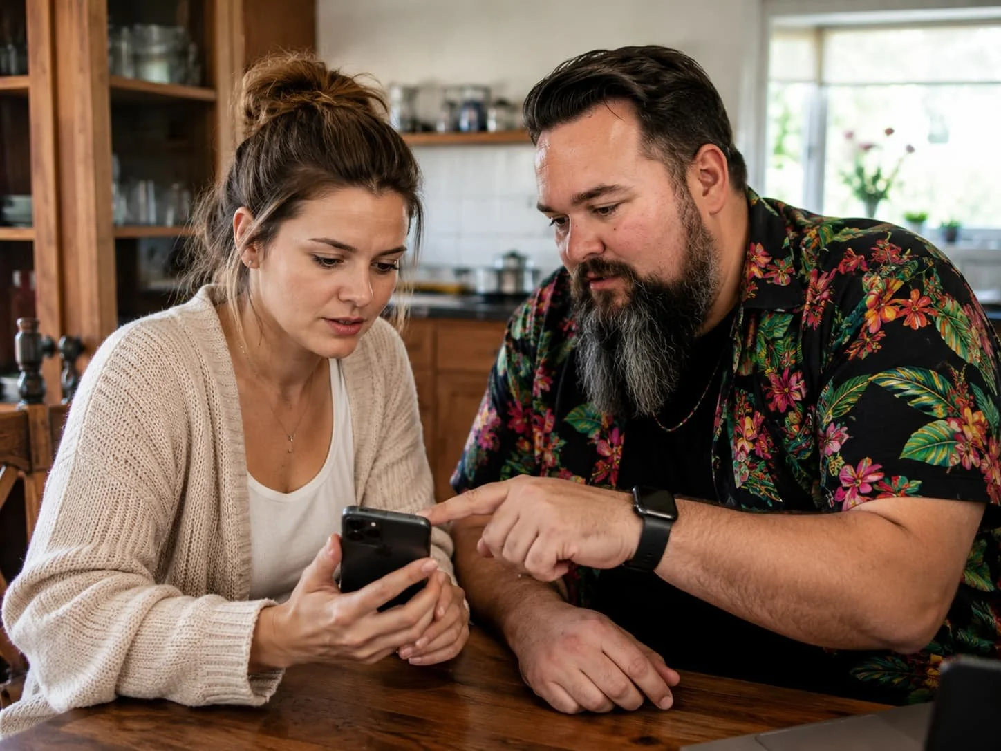 TechniKing hilft einer Kundin bei der Lösung eines Smartphone-Problems und erklärt die Bedienung direkt am Gerät.