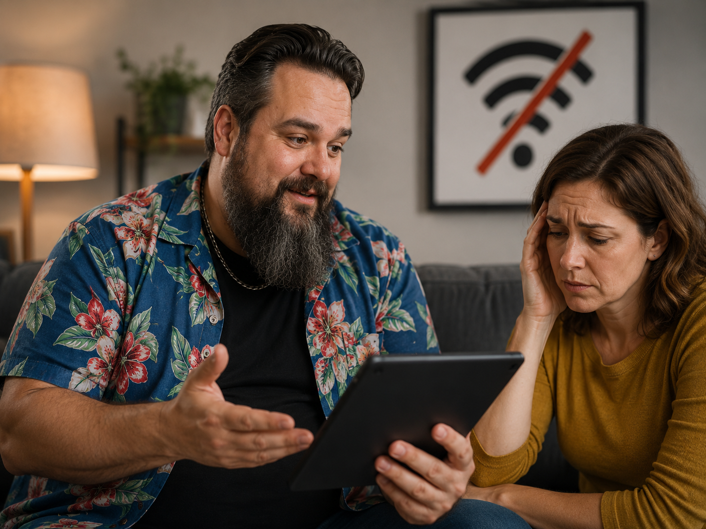 TechniKing analysiert gemeinsam mit einer Kundin die Ursache von WLAN-Problemen.