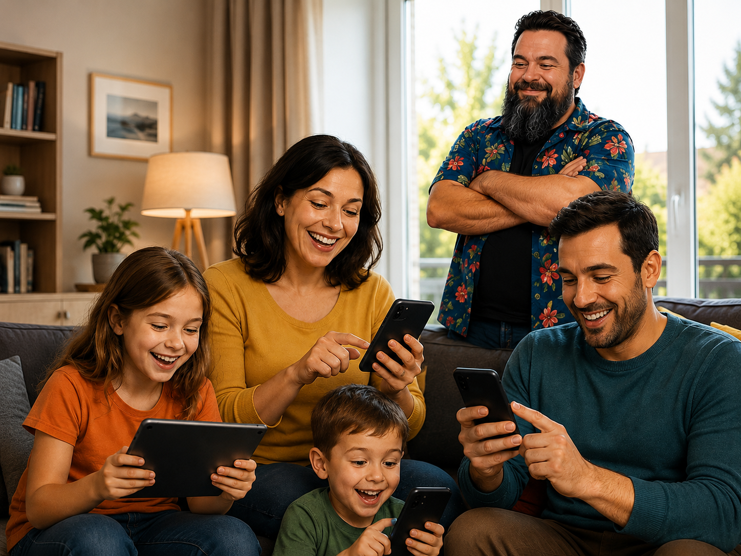 Familie nutzt nach der WLAN-Optimierung stabiles Internet im gesamten Zuhause.