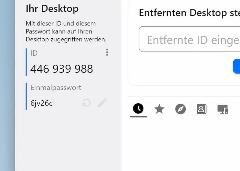 Fernhilfe starten: ID und Einmalpasswort an TechniKing übermitteln und Verbindung herstellen.