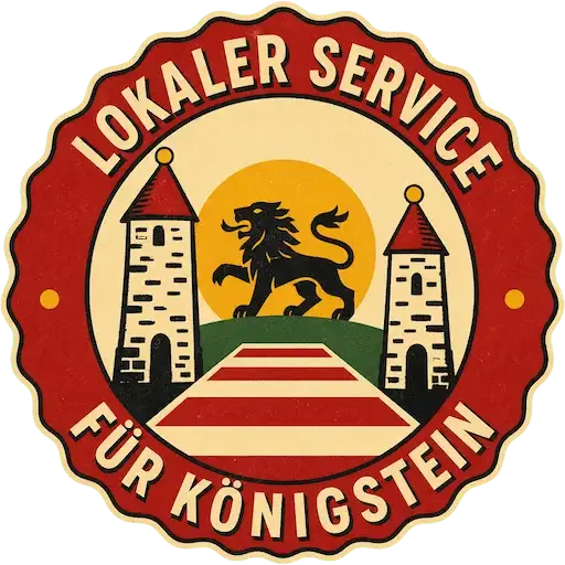 Computerhilfe in Königstein im Taunus – lokales TechniKing-Servicesiegel mit Burgtürmen, Löwe und Taunusmotiv