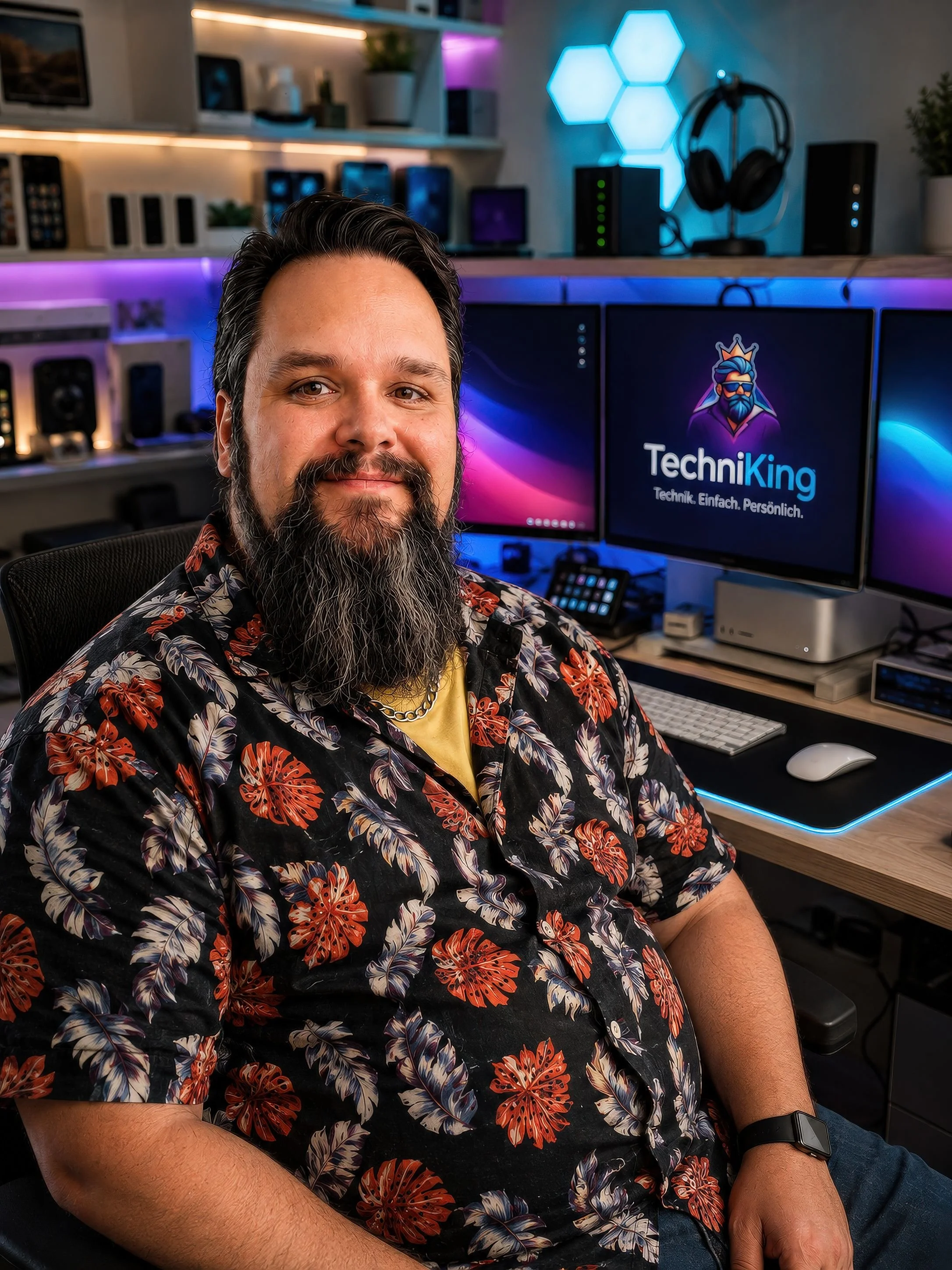 Alexander Klein von TechniKing in seinem Technikstudio: Seit über 20 Jahren macht er Technik verständlich, alltagstauglich und persönlich.