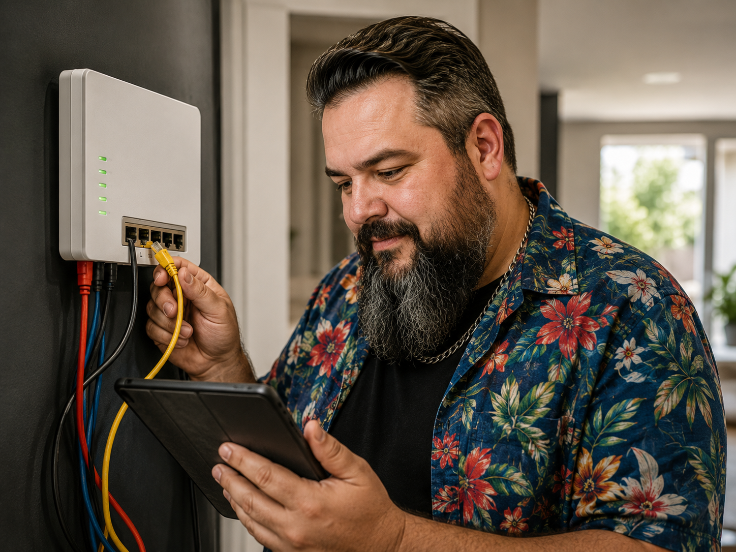 TechniKing optimiert einen WLAN-Router direkt beim Kunden zu Hause.