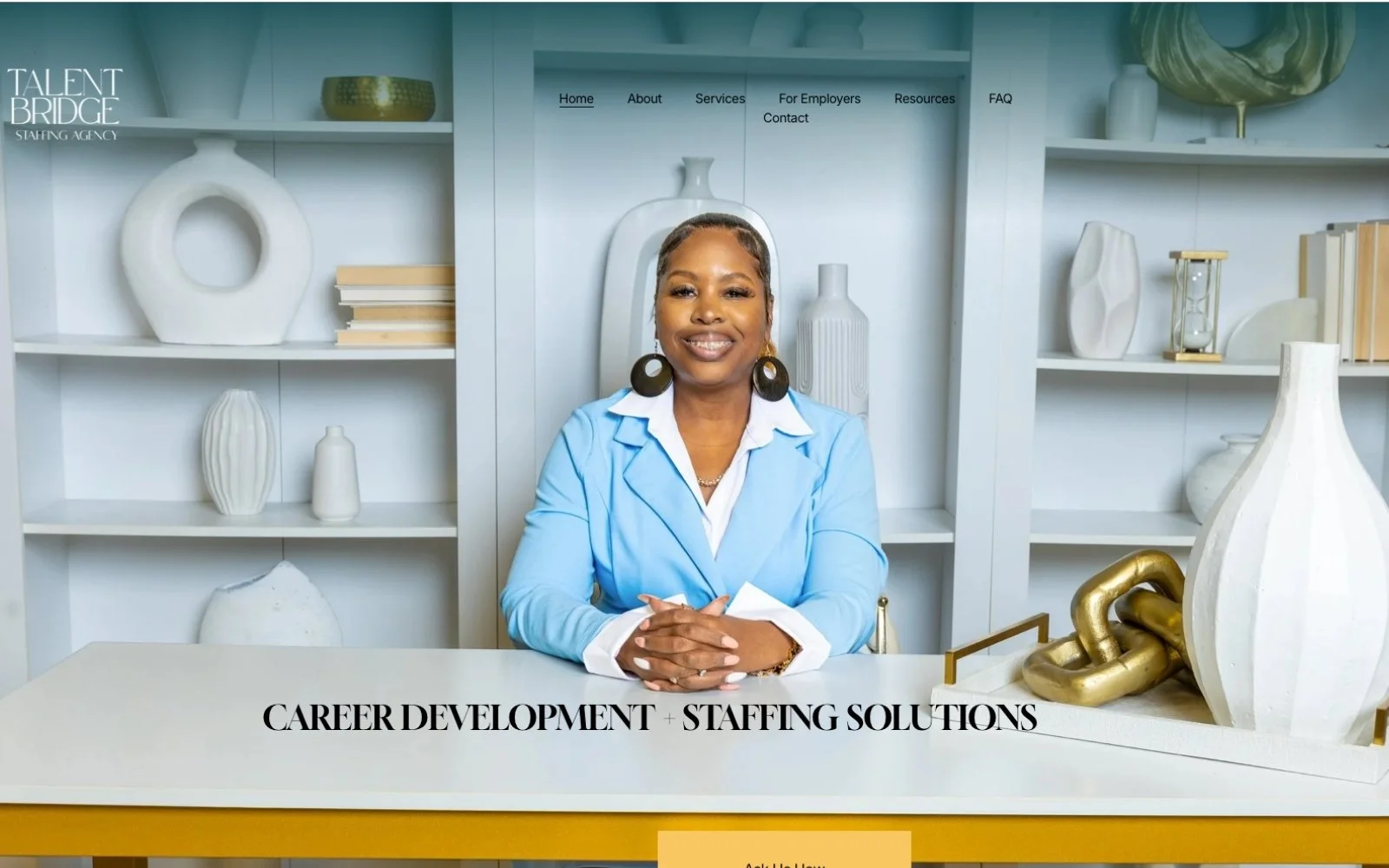 Talent Bridge Staffing Agency website featuring career development and staffing services designed by TJK Plus