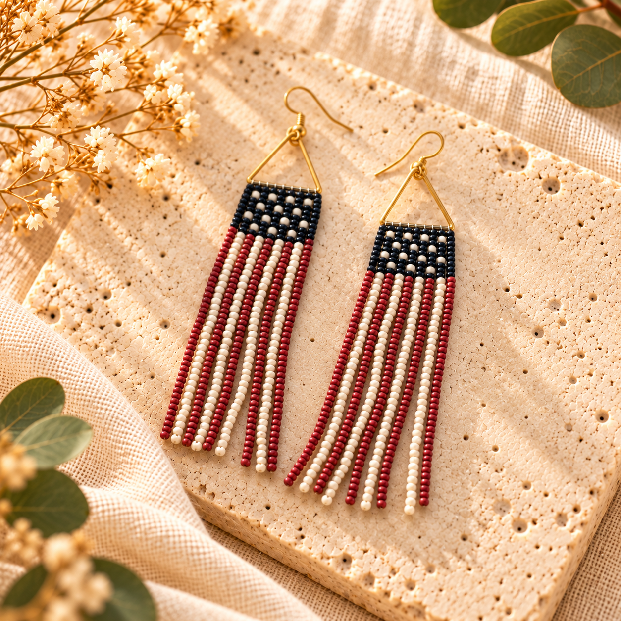 Stars & Stripes Long Fringe Earrings