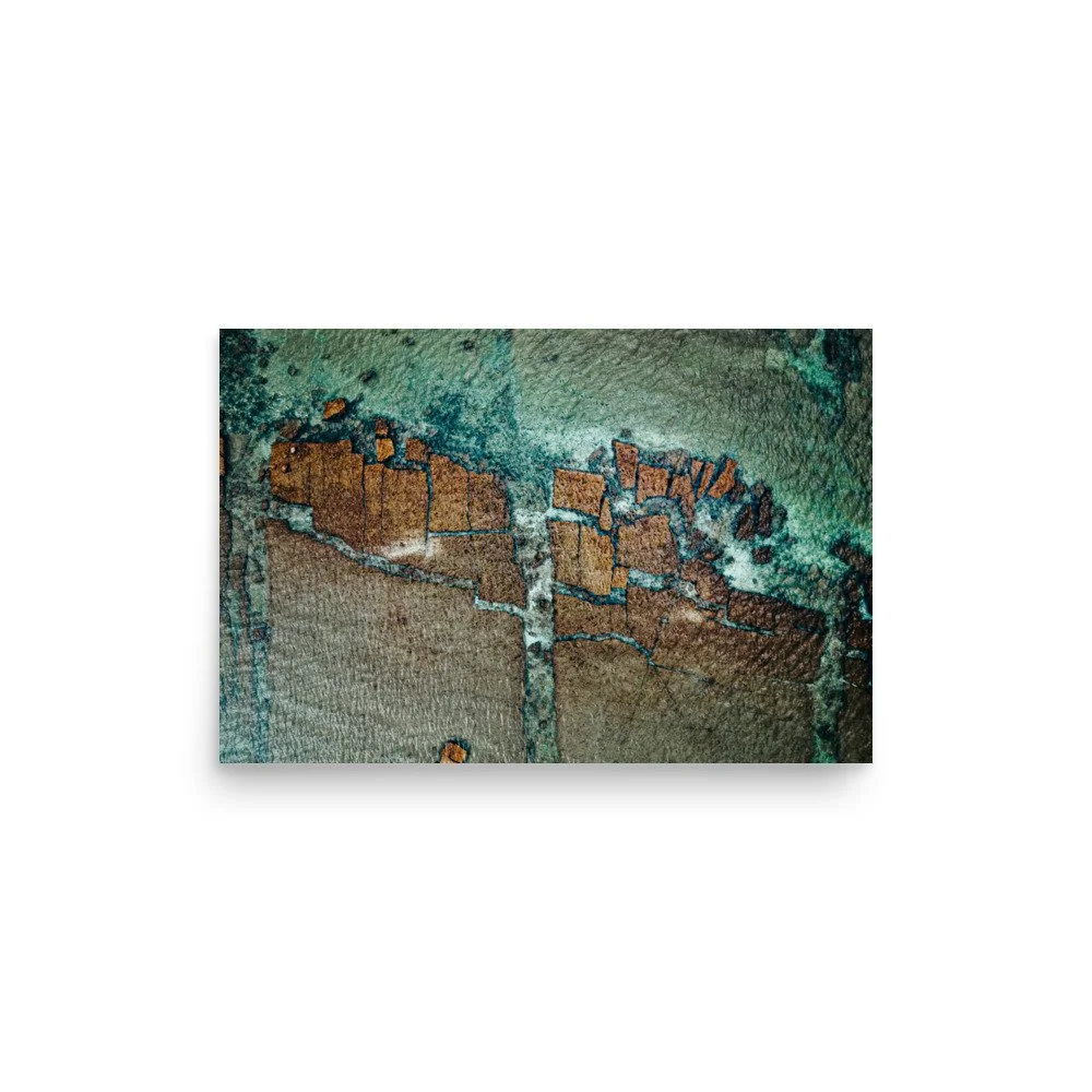 Rochers et eaux turquoise, vue du ciel – Tirage d'art
