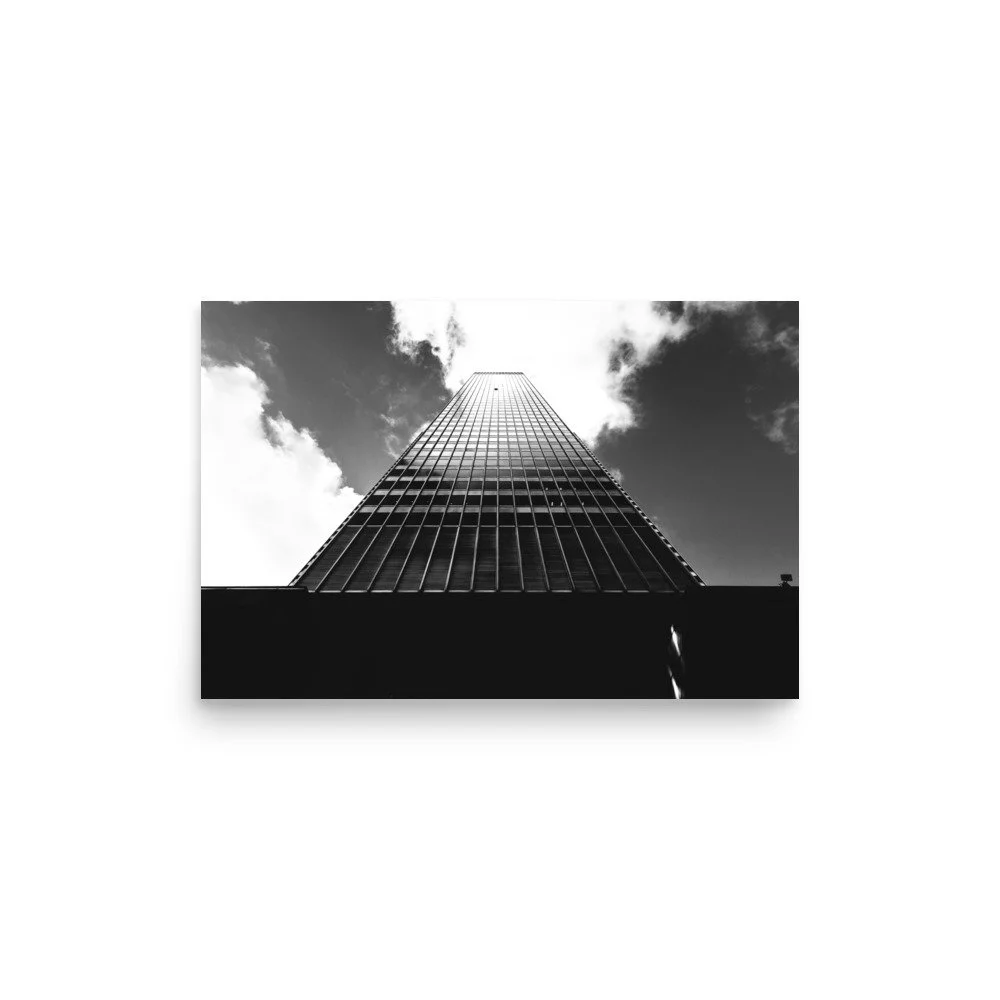 Gratte-ciel vers le ciel, noir et blanc – Tirage d'art