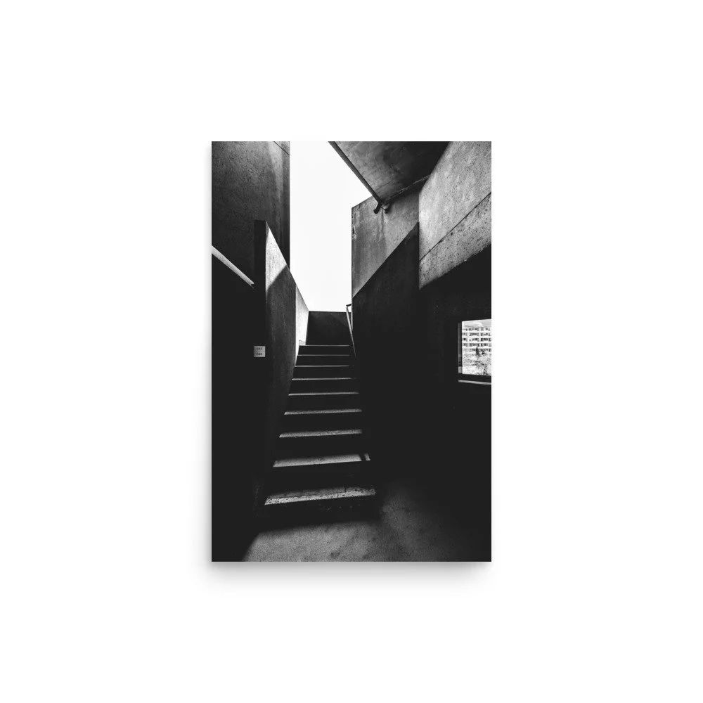 Escalier de béton, noir et blanc – Tirage d'art