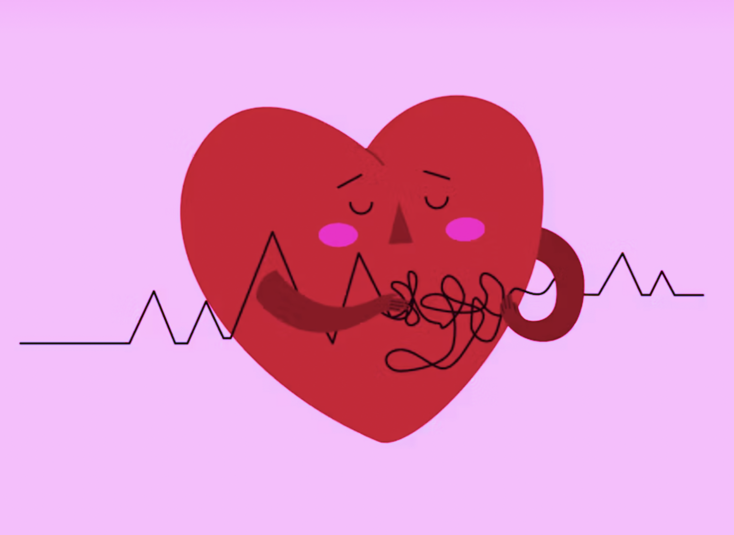 Heart illustration tangled in scribbles, representing the connection between emotions and thoughts in decision-making