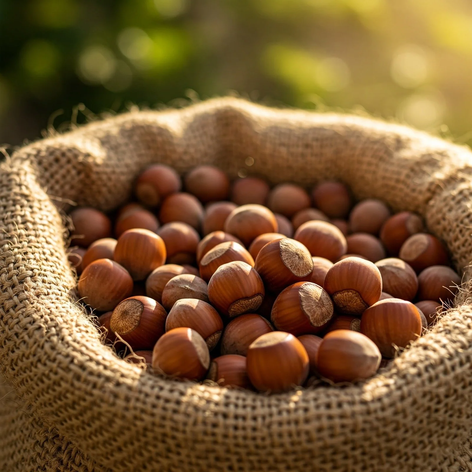NorthNut Elite premium hazelnuts in a rustic burlap sack, sourced from the Black Sea region. High-quality hazelnuts for global export and private label production.