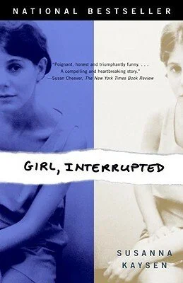 Book cover of 'Girl, Interrupted' by Susanna Kaysen, featuring a split design with a woman on the left in a blue-toned photo and a woman on the right in a beige-toned photo, with the title and author's name.