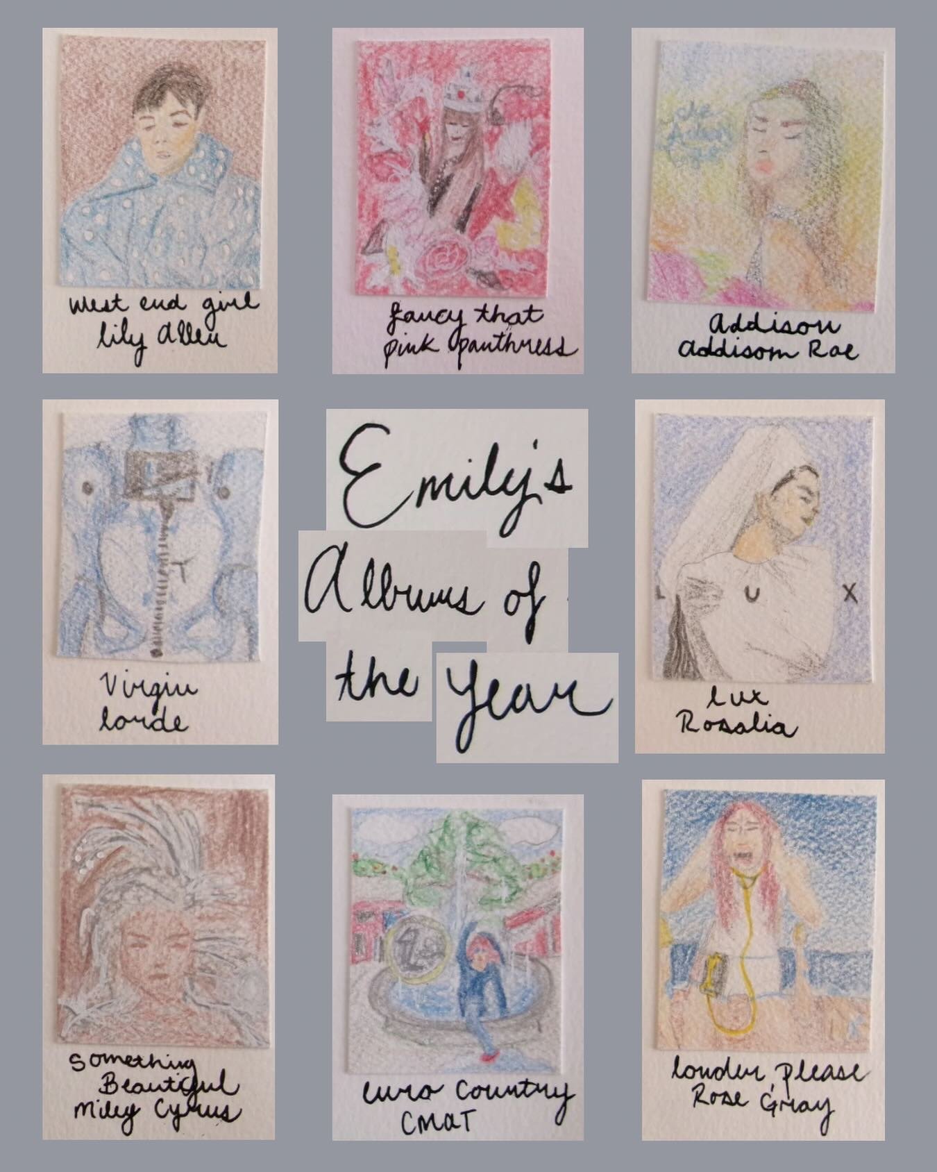i don&rsquo;t have spotify but i do know the pop girlies stole my freakin heart this year! colored pencil on water color paper and acrylic pen. pictures taken on my point and shoot. i am NOT a person drawer so this was a fun challenge :) make stuff! 