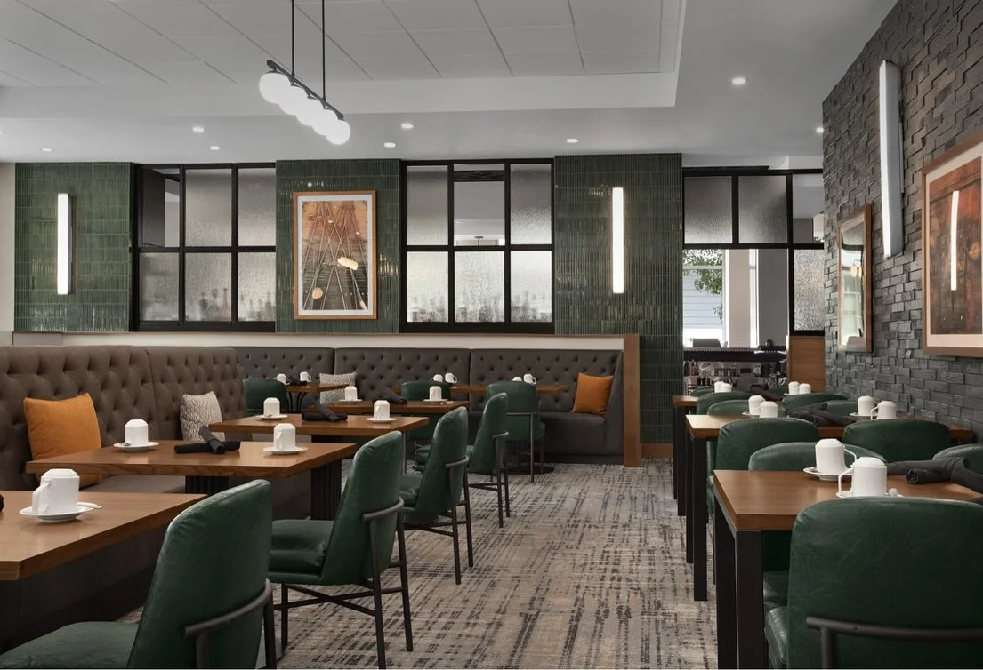 Inspired by the rugged beauty of the Rocky Mountains 🏔️, the Hilton Garden Inn Downtown Denver underwent a full custom renovation—revitalizing areas like the lobby reception & lounge, retail area, library, and fitness center. 
The highlig