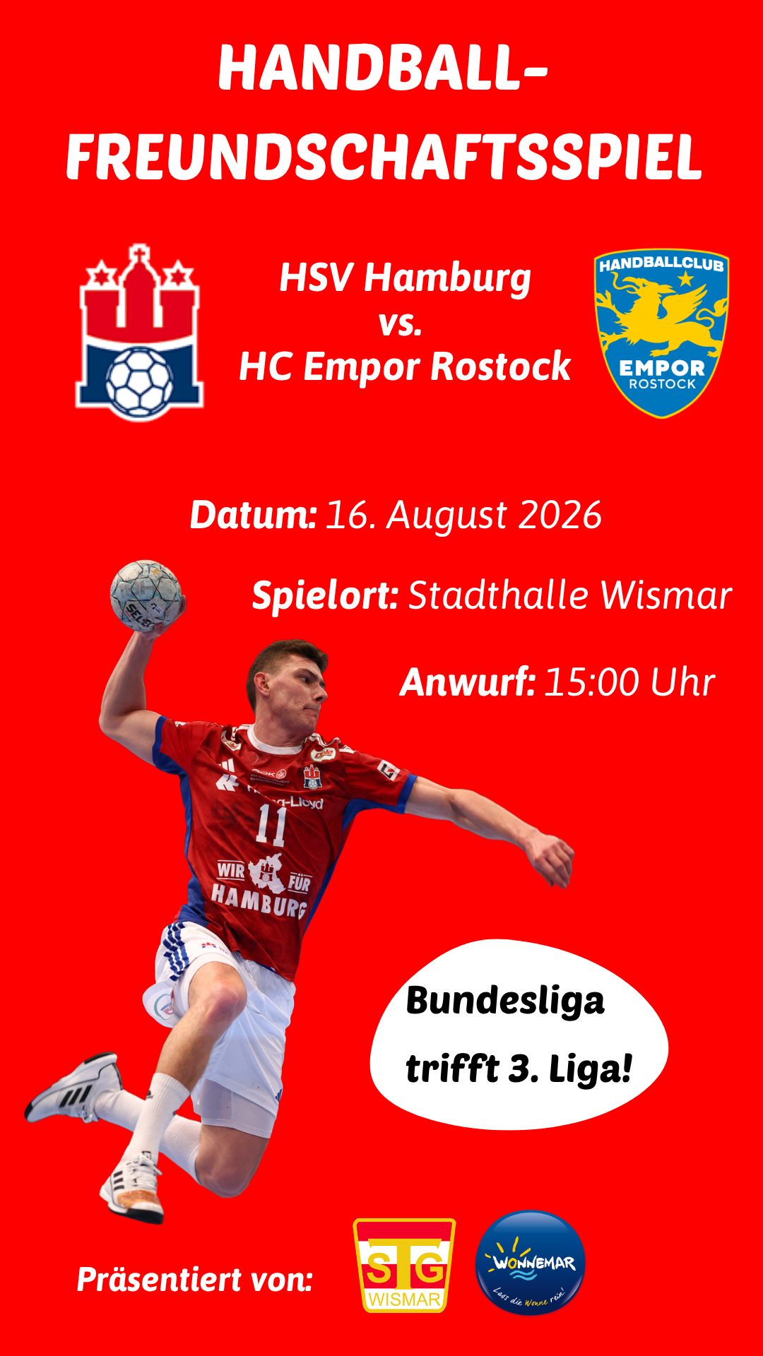 HANDBALL-BUNDESLIGA IN WISMAR:                                                                HSV HAMBURG - HC EMPOR ROSTOCK VORVERKAUF STARTET AM 8. JULI