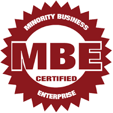 MBE Certified logo with a maroon badge design