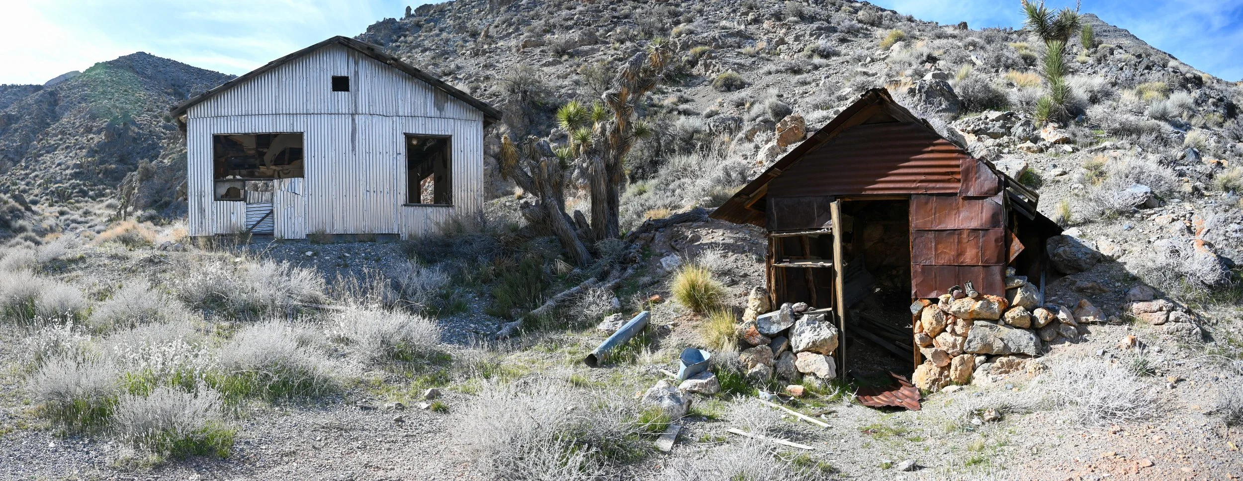  Lemoigne’s cabin and the more modern c.1940s cabin. 