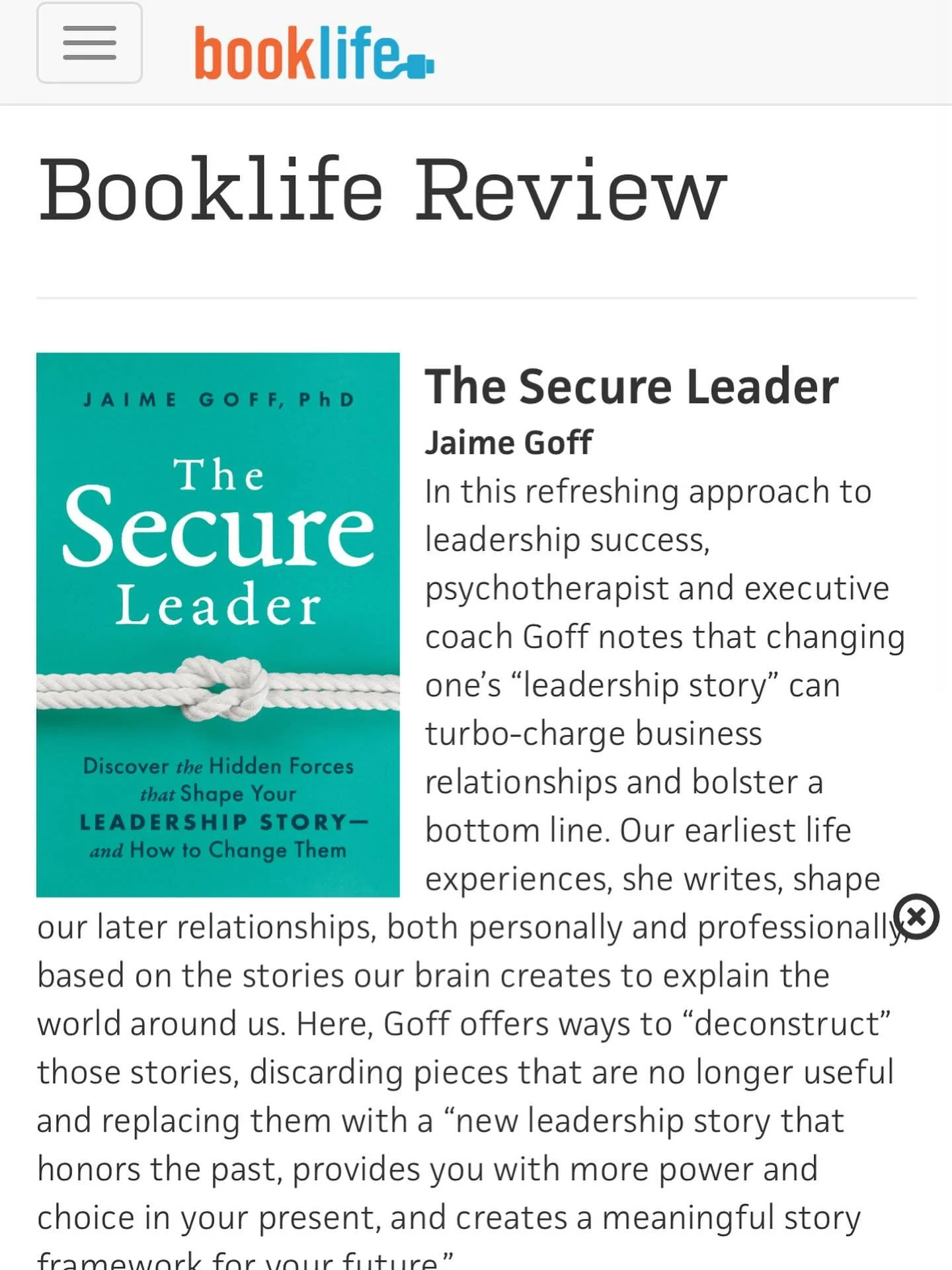 🎉Thrilled to share that BookLife reviewed my forthcoming book, The Secure Leader, and had this to say:
“Goff excels at breaking down relatively complex topics and transforming them into meaningful constructs for change…Takeaway: Refres