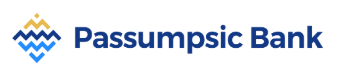 Passumpsic Bank logo with blue text and a geometric mountain design