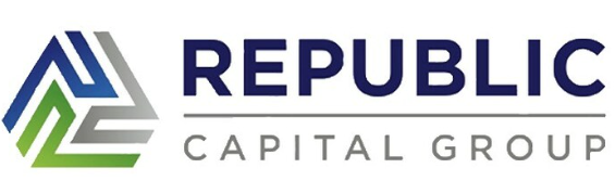Logo for Republic Capital Group featuring a stylized geometric design and bold text.