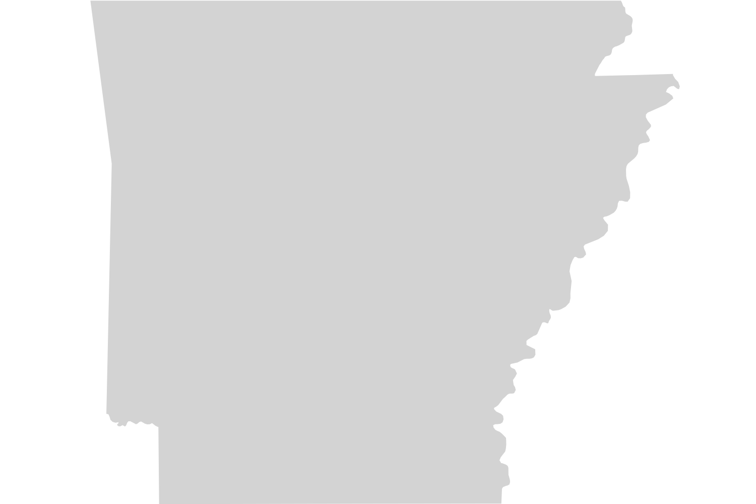 A map of Arkansas in gray color with Missouri, Tennessee, and Oklahoma partially visible surrounding it.