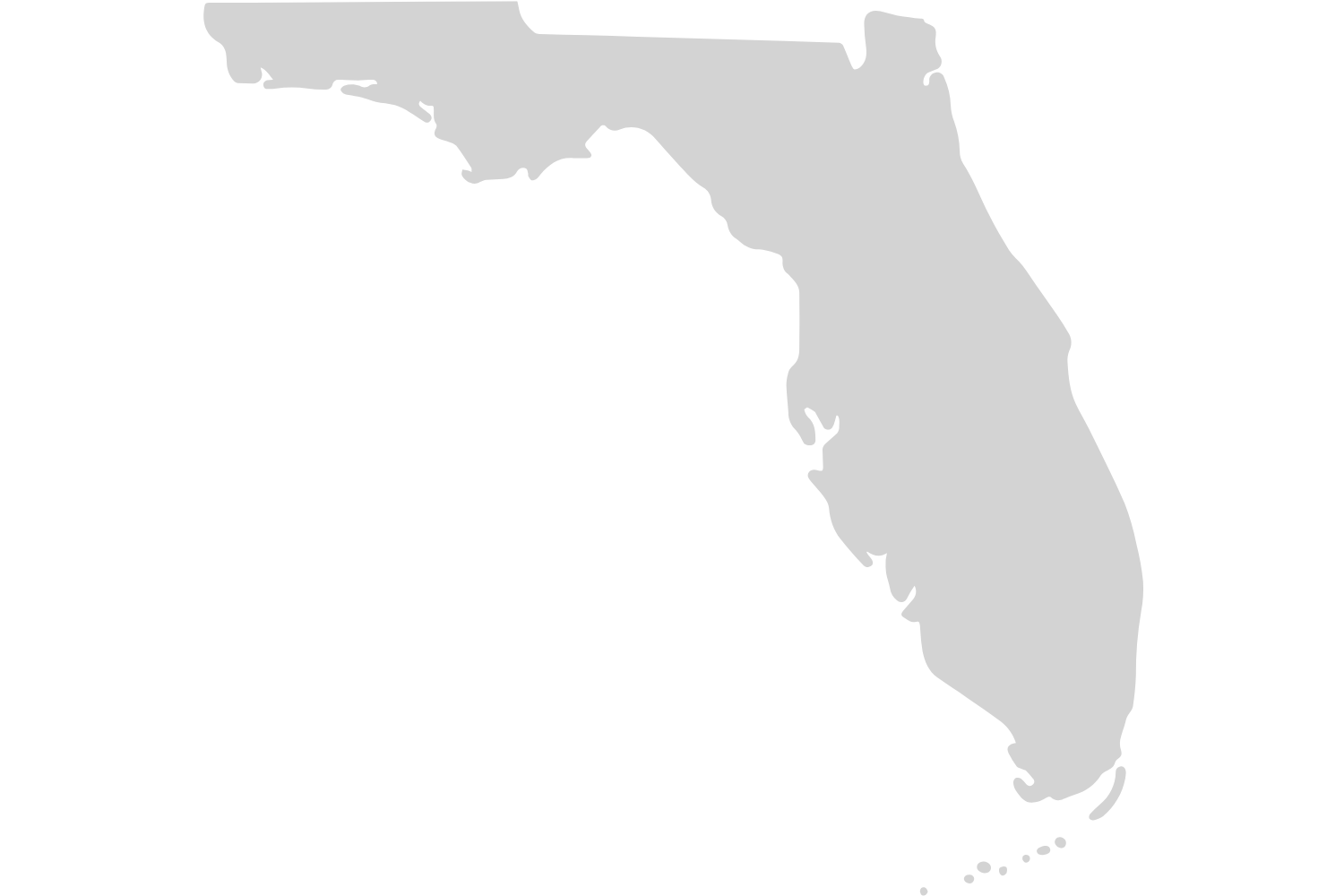 Silhouette of the state of Florida in gray with dotted line at the bottom right.
