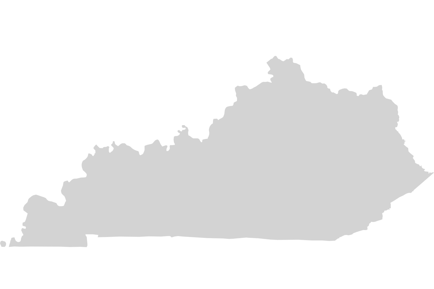 Gray silhouette of the state of Kentucky on a black background.