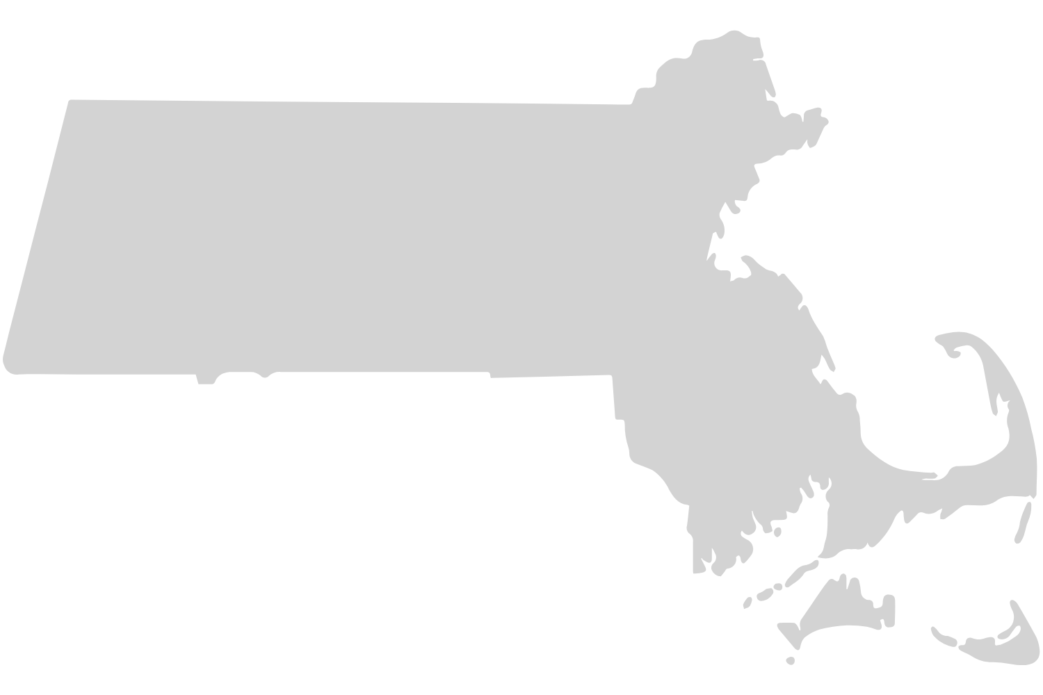 Silhouette map of the state of Massachusetts, USA.