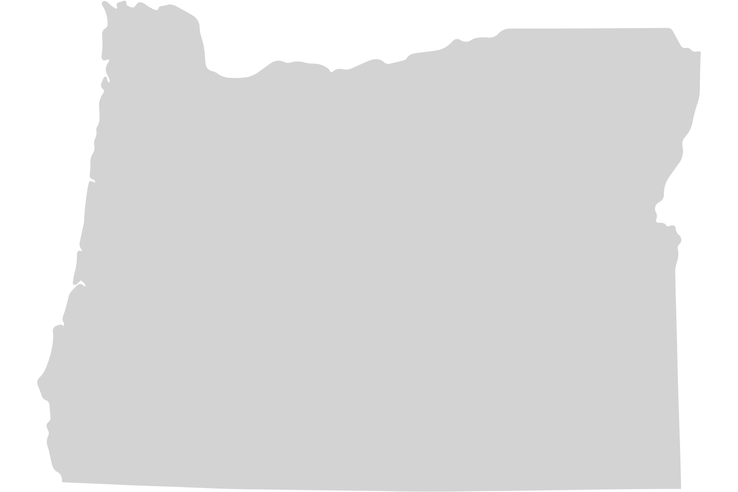 Outline map of the state of Oregon in the United States.