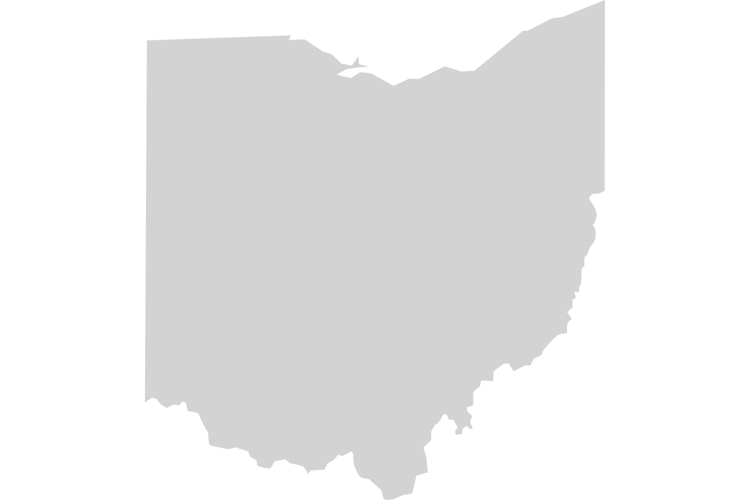 Outline map of the state of Ohio with no additional details.