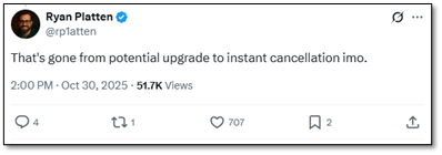 Other users also report the security issue would merit cancellation